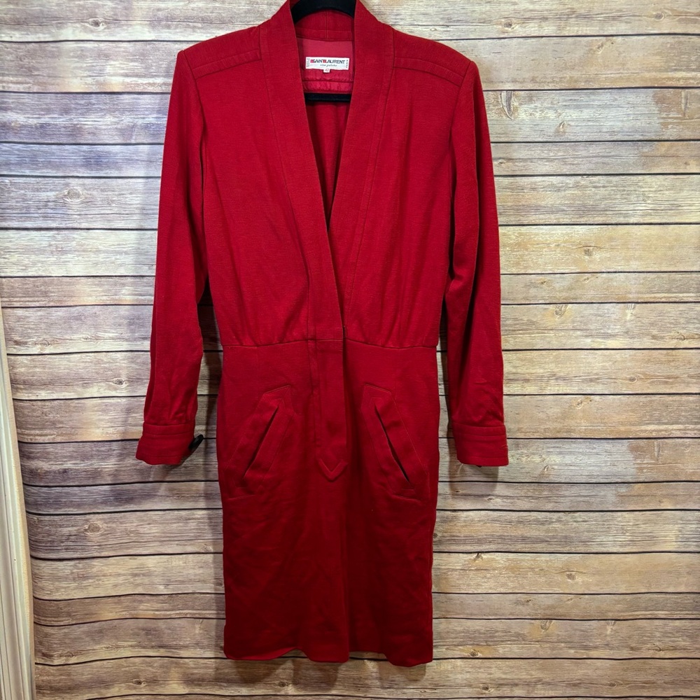 Vintage 70s/80s Saint Laurent Rive Gauche red wool dress suit Size 42